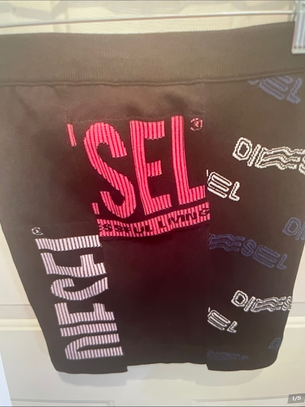 Diesel Black Pencil Skirt with Pink & White Logo Prints